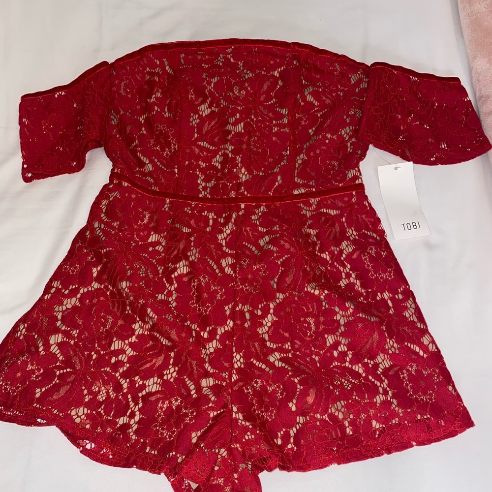 Red lace romper